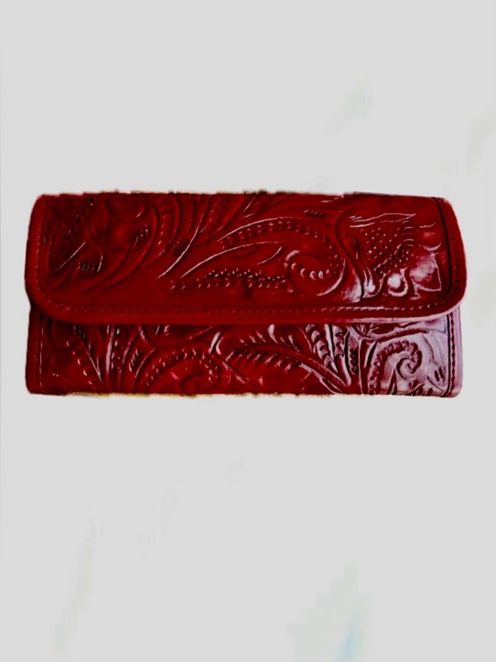 Tooled Red Leather Wallet Clutch